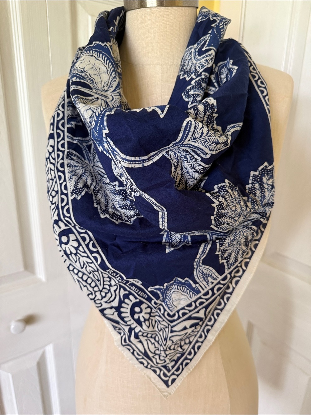 Ralph Lauren Vintage Navy & White Floral Paisley Bandana Scarf